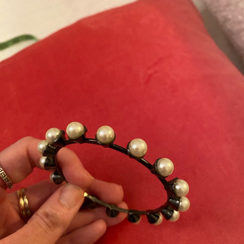 Large Pearl Bangle Bracelets, Set of Two. Gorgeous and Unique!